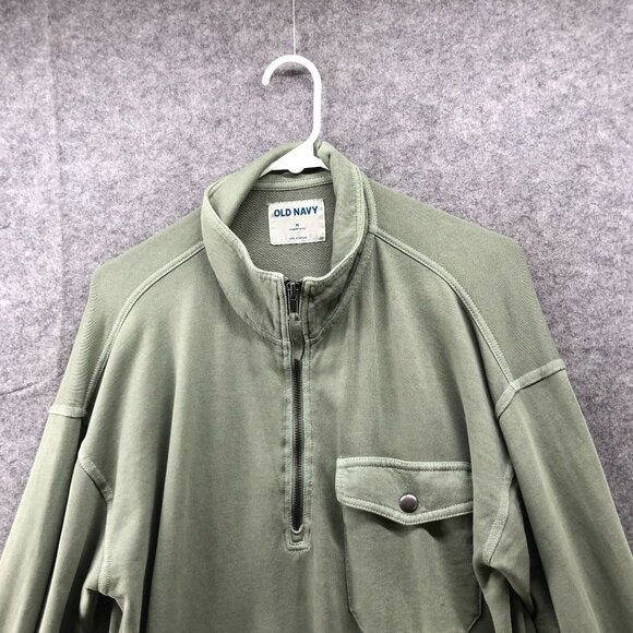 Old Navy Oversized Sweatshirt Mens M Utility 1/4 Zip Olive Green Mock Neck - Picture 3 of 9